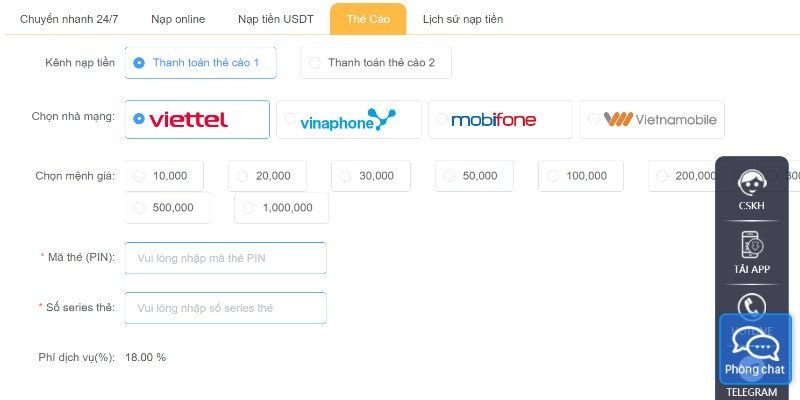 Các bước nạp tiền với thẻ cào điện thoại